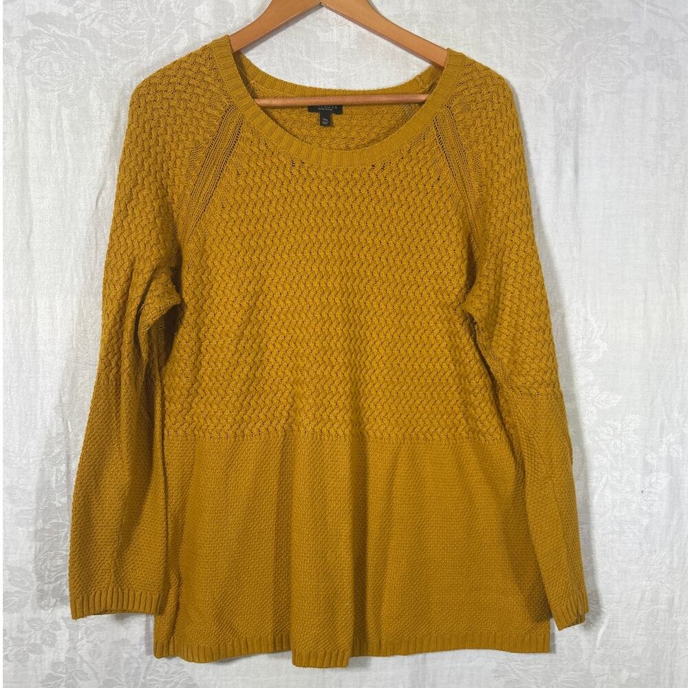Talbots Sweater 1X PETITE Mustard Yellow Textured Knit Cotton Cashmere Blend